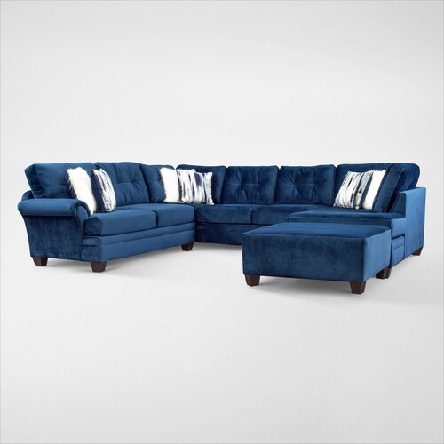Cordelle 3-Piece Sectional with Right-Facing Chaise and Ottoman - Blu