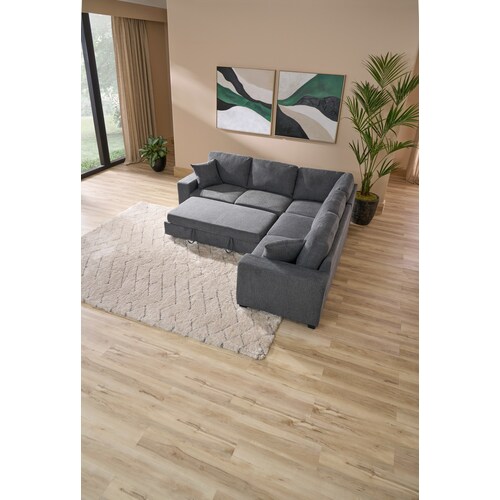 Milo 3-Piece Sleeper Sectional with Right-Facing Loveseat - Charcoa