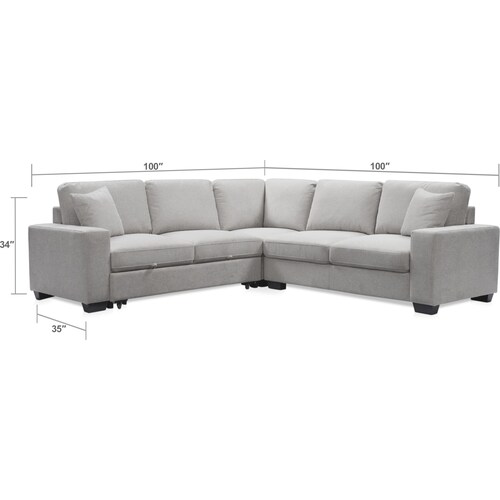 Milo 3-Piece Sleeper Sectional with Right-Facing Loveseat - Charcoa