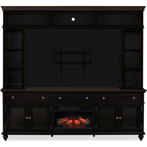 Charleston 94 Entertainment Wall with Fireplace - Blac