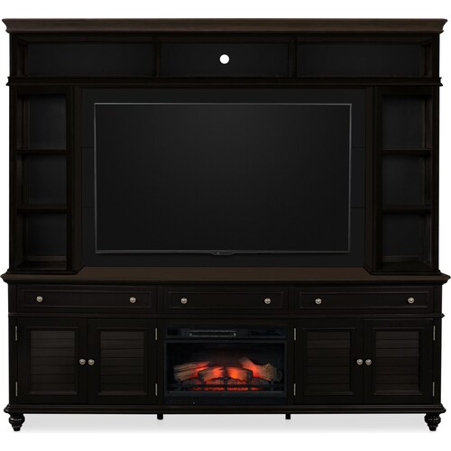 Charleston 94 Entertainment Wall with Fireplace - Blac