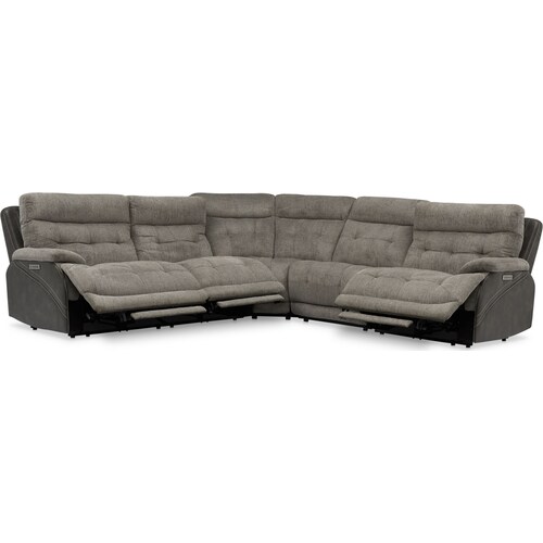 Beckett 5-Piece Dual-Power Reclining Sectional with 3 Reclining Seats - Gra