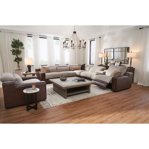 Bridgeport 6-Piece Dual-Power Reclining Sectional with 3 Reclining Seats - Brow
