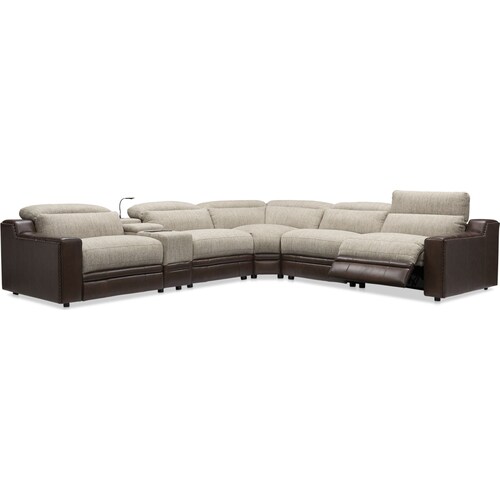Bridgeport 6-Piece Dual-Power Reclining Sectional with 3 Reclining Seats - Brow