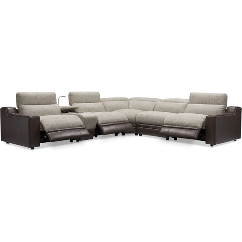 Bridgeport 6-Piece Dual-Power Reclining Sectional with 3 Reclining Seats - Brow