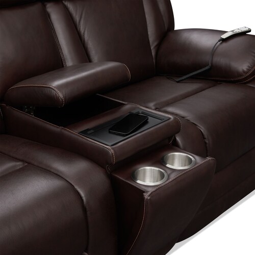 Palermo Triple-Power Reclining Loveseat with Console - Brow 5 Palermo Triple-Power Reclining Loveseat with Console - Brow
