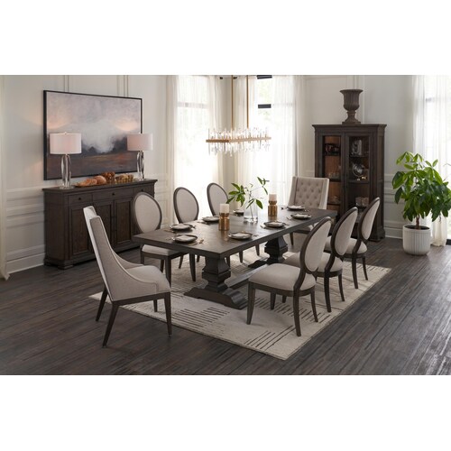 Asheville Rectangle Extendable Dining Table with 6 Oval-Back Side Chairs and 2 Host Chairs - Tobacc