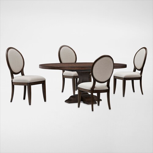Asheville Round Extendable Dining Table with 6 Oval-Back Side Chairs - Tobacc