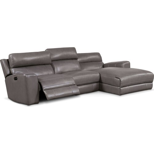 Newport 3-Piece Dual-Power Reclining Sectional with Right-Facing Chaise - Gra