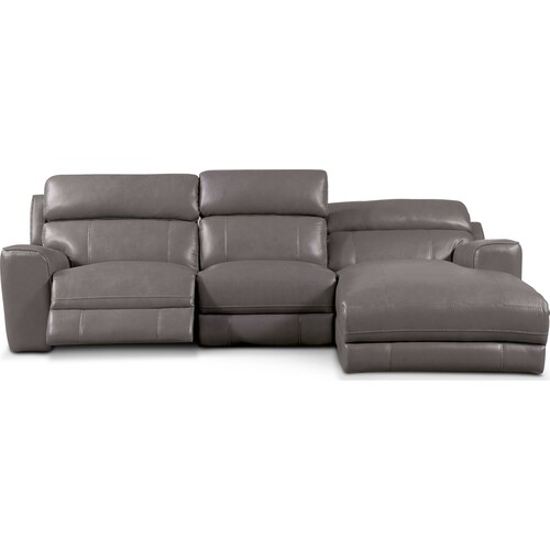 Newport 3-Piece Dual-Power Reclining Sectional with Right-Facing Chaise - Gra 3 Newport 3-Piece Dual-Power Reclining Sectional with Right-Facing Chaise - Gra