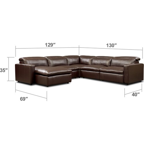 Happy 5-Piece Dual-Power Reclining Sectional with Left-Facing Chaise and 2 Reclining Seats - Whit