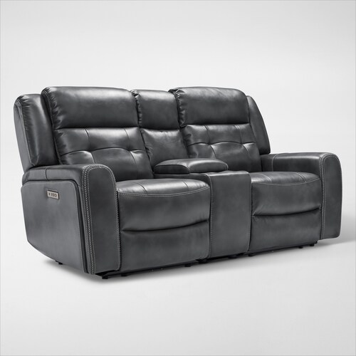 Damen Dual-Power Reclining Sofa and Loveseat - Charcoa