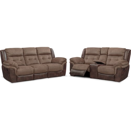 Tacoma Manual Reclining Sofa and Loveseat Set - Brown