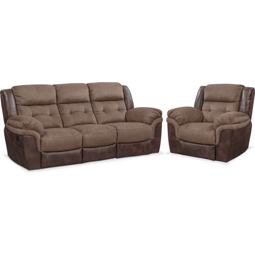 Tacoma Manual Reclining Sofa and Glider Recliner Set - Brow