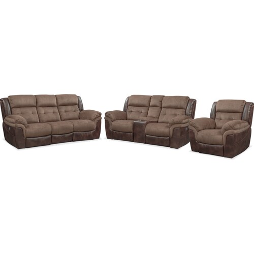 Tacoma Dual-Power Reclining Sofa, Loveseat and Recliner - Brow